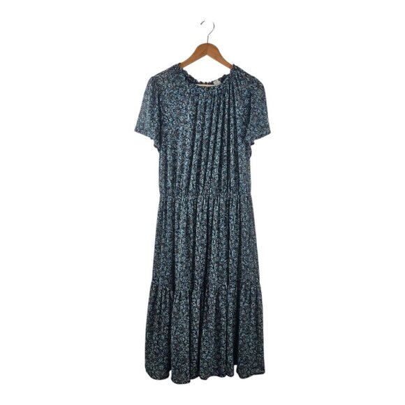 Ava & Viv Women's Blue Floral Print Dress Short Sleeve Size 1X - Picture 1 of 7